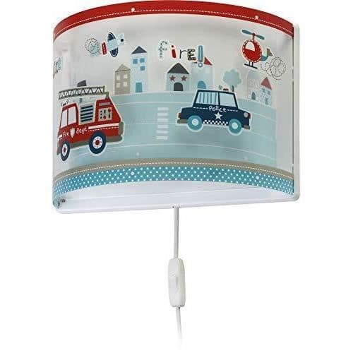 Dalber - Barnvägglampa - Polis - Polis- och brandmansmotiv, L 14,5 cm, H 30 cm, Blåvitt Blå