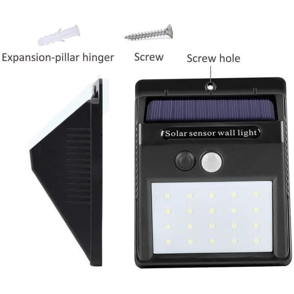 Vägglampa utomhus 20 solcells-LED med rörelsesensor - Svart