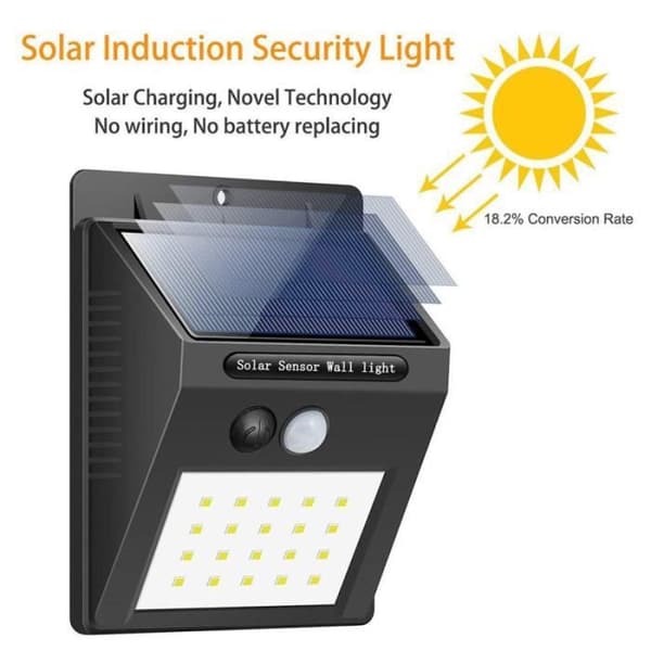 Vägglampa utomhus - APPLIKATION - 20LED - Solar - Rörelsedetektor - Svart