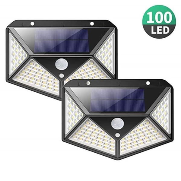 Sats med 2 utomhussollampor 100 LED-belysning Rörelsesensor Vägglampa