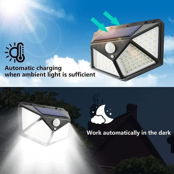 Leytn® 2st utomhus vägglampa 100 LED vattentät utomhus trädgårdssollampa med 3 lägen och rörelsesensor