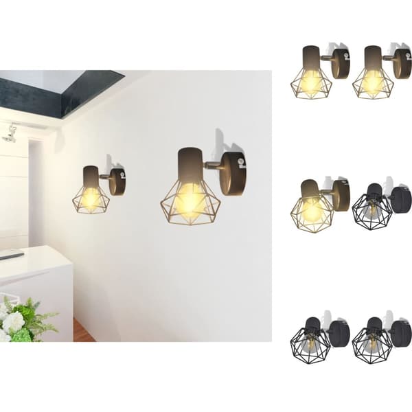 Vägglampor - Taklampa industri-design spotlights 2 st LED-glödlampor svart