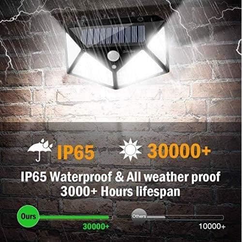 Utomhussollampa 100 lysdioder - 270° rörelsesensorbelysning - Vattentät IP65 - Svart
