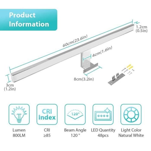 TEMPSA 800LM 60CM LED vägglampa för badrumsspegel - vattentät IP44
