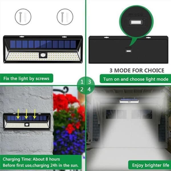 2st Solar Lamp Vägglampa 118LED Med Sensor IP65 Vattentät för trädgård Utomhusbelysning Rörelsesensor Vattentät