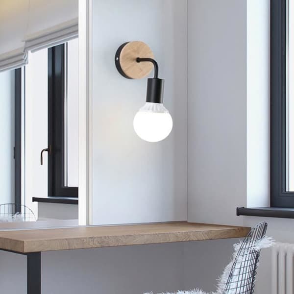 Set med 2 retro vägglampor i trä svart E27 vägglampa