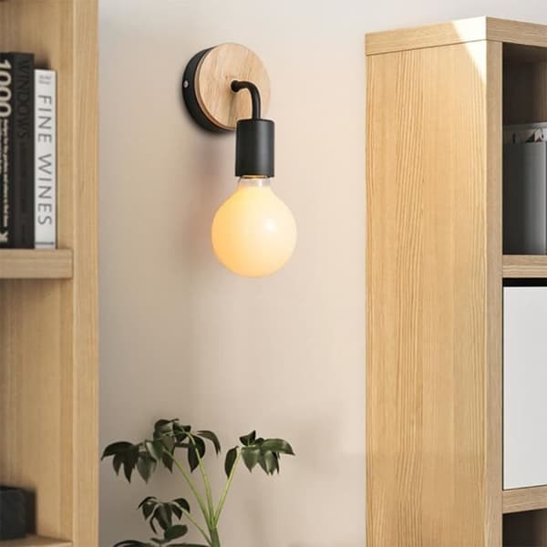 Industriell 2st Trä Vägglampor Lampa Svart E27
