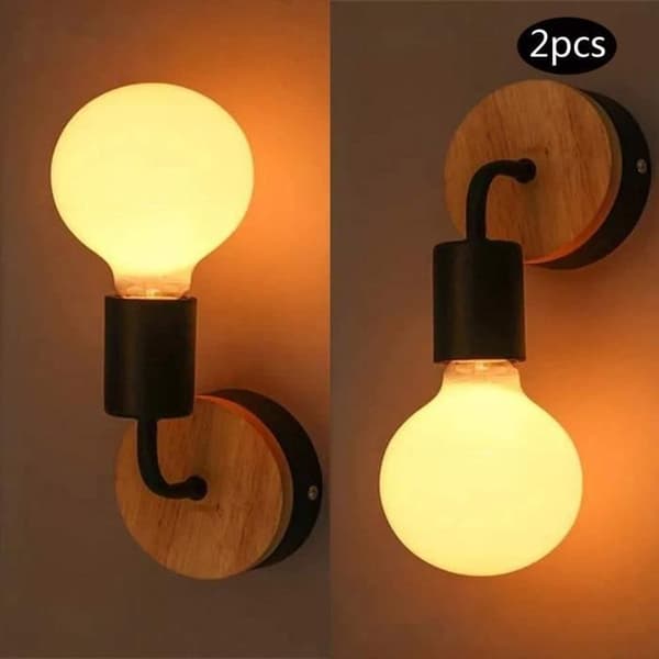 Set med 2 ACAGO vägglampor inomhus trä Vägglampa E27 Modern belysningsarmatur Vintage svart belysning för kök i sovrummet