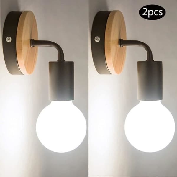 2-PACK svart trädekor LED-vägglampa dekorativ inomhuslampa, vintage loft sängbord retro Edison E27