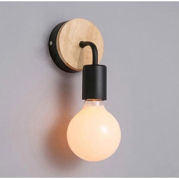 Loft Svart Simplicity Vägglampa E27 LED Vägglampa i järn och trä för barnrum Sovrum Bar Hotell (ingen glödlampa)
