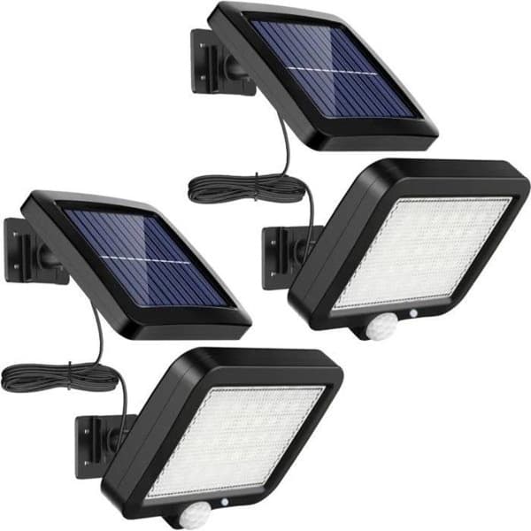 Sats med 2 Utomhus Solpaneler - Utomhus Solpanel med Rörelsedetektor - 56 LED, IP65 Vattentålig, Med 5 m kabel