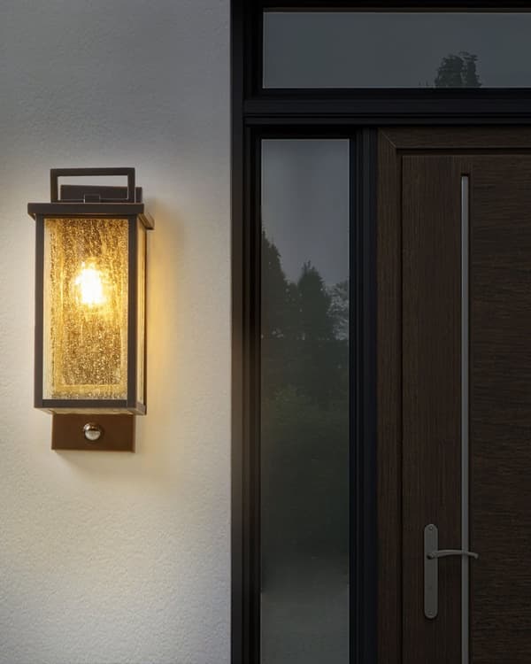 Udendørs væglampe Sort jernglas 37 cm med bevægelsessensor Eksternt retrodesign