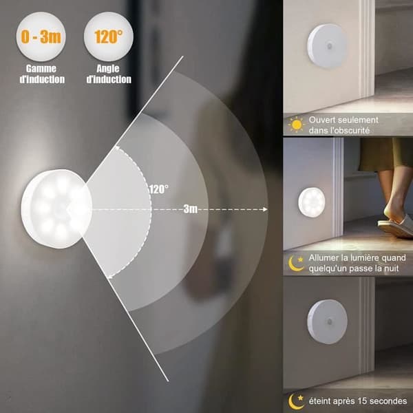 USB-uppladdningsbart automatiskt LED-nattljus [paket med 3], 8 lysdioder, rörelsesensor nattljus, vitt ljus