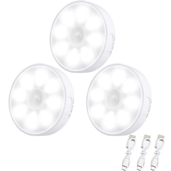 USB-uppladdningsbart automatiskt LED-nattljus [paket med 3], 8 lysdioder, rörelsesensor nattljus, vitt ljus