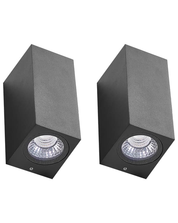 Ulkoseinävalaisin musta alumiini lasi 7 x 8 x 15 cm LED-valo 2 kpl setti suorakulmio moderni tyyli
