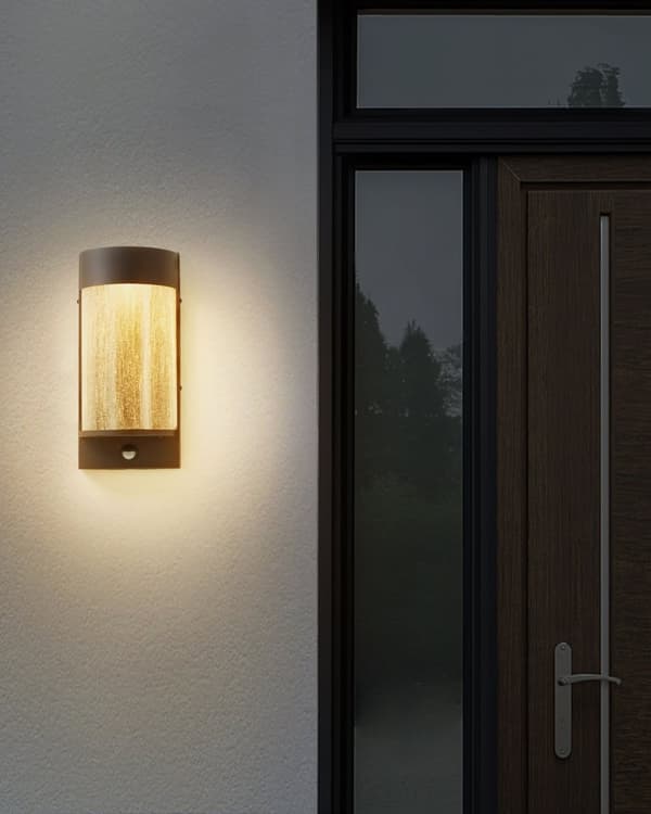 LED-ulkoseinävalaisin musta 35 cm rauta lasivarjostin liiketunnistimella suorakulmainen moderni