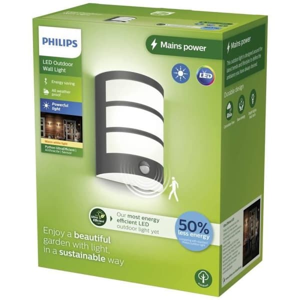 LED-vägglampa utomhus med rörelsedetektor Philips Python 8720169269194 Effekt: 3,8 W varmvit