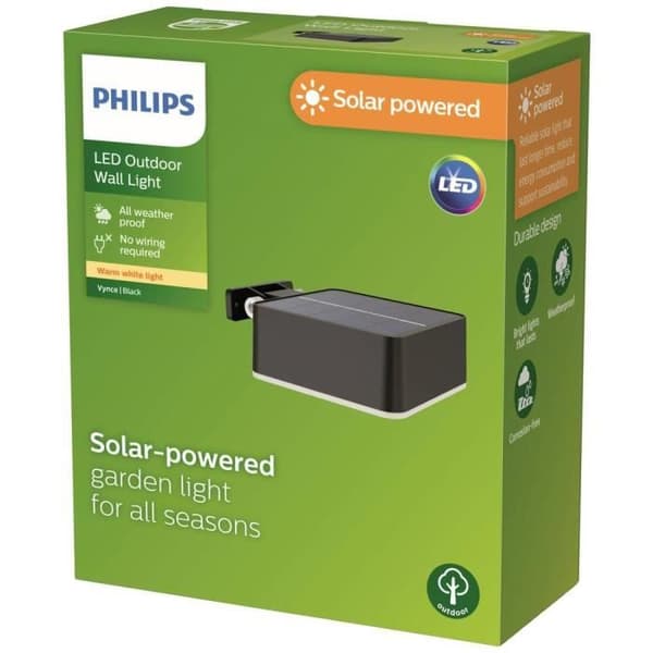 Solär vägglampa - Philips - Vynce - 1,5 W - Svart - Solenergi - Utomhus