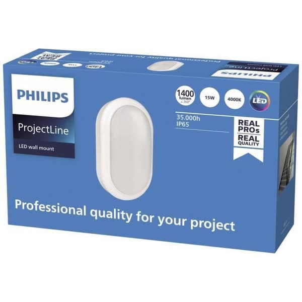 LED-vägglampa utomhus - Philips - ProjectLine - Effekt 15 W - Naturvit - Metall
