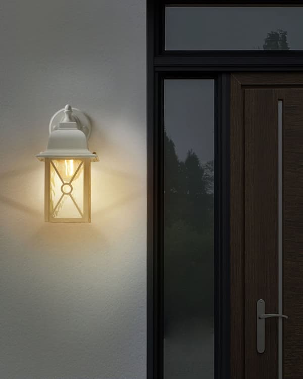 Utomhus vägglampa vit lampa lykta lampa metall järn aluminium glas matt traditionell design uteplats trädgård