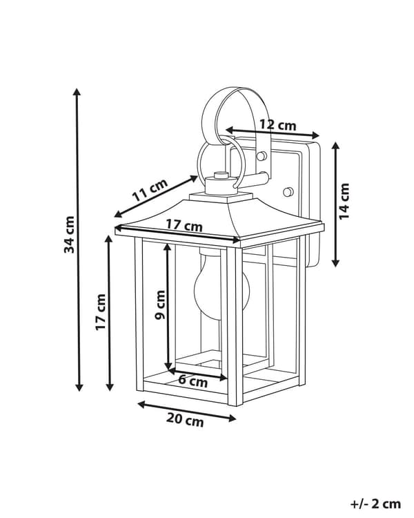 Vägglampa för Utomhusbruk Svart Järn Glas 34 cm Extern Retro Design Trädgård Uteplats Veranda