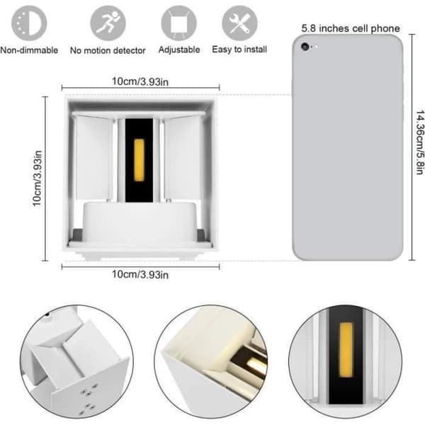 4st 12W LED Vägglampa 3000K Vattentät IP65 Justerbar Utomhusvägglampa - Vit