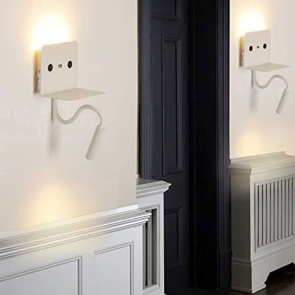 BarcelonaLED 6W LED-läsvägglampa med justerbar 3W varmvit flexibel spotlight och USB-laddningsbas för sovrum