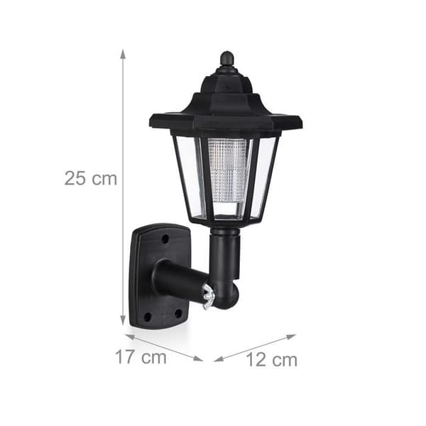 Relaxdays Solar LED-vägglampa, set med 2, Vintage Solar Wall Light, Trädgård, Solar Lantern, Vattentät, Svart