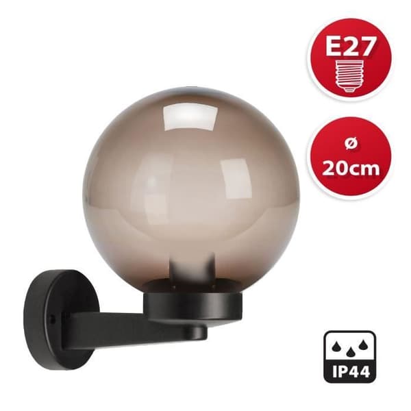 Vägglampa med sfär för utomhusbruk i PMMA, 200mm, E27 sockel, bärnsten