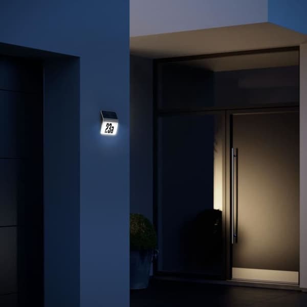 STEINEL Utomhusvägglampa Xsolar LH-N solcellslampa med husnummer 4000K IP44 - Rostfritt stål