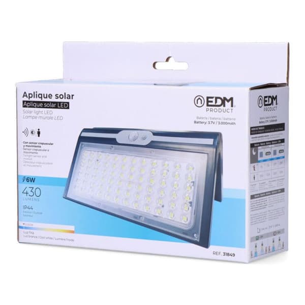 Solar Vägglampa 6W 430Lm 6.500K Med Sensor Svart Färg Edm