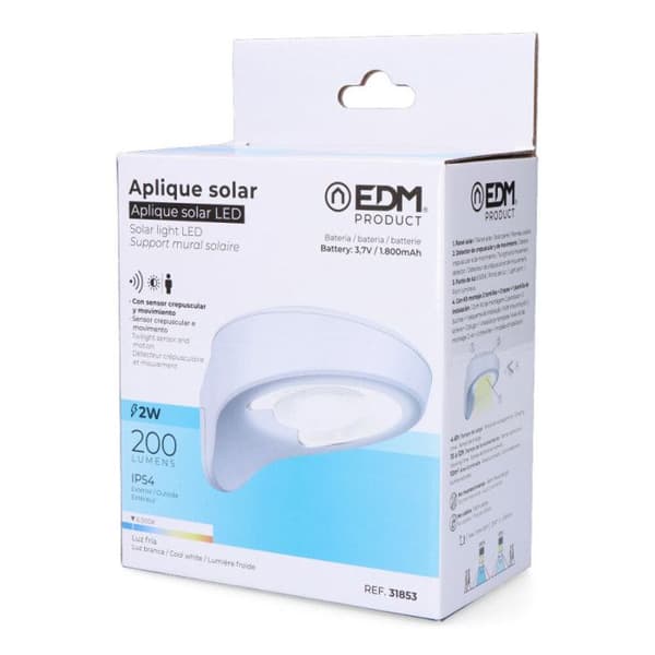 Solcellslampa - Edm - 1,8W - 155Lm - 6 500K - Vit