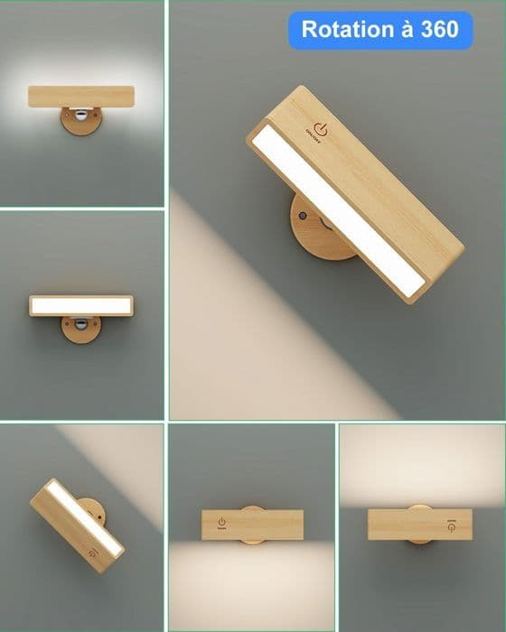 Set med 2 Sänglampor - Trådlös Vägglampa - Uppladdningsbar, LED, Trä - Trådlös Vägglampa, Trådlös LED Vägglampa