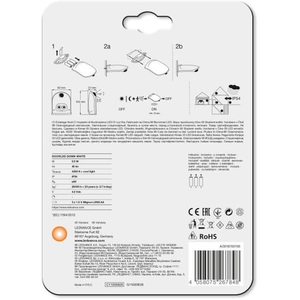 LEDVANCE Batteridriven utomhusdörr LED Down Light - Vit