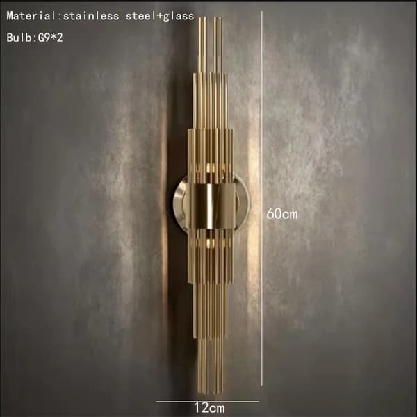 Klar Glas G9 Vägglampa, Stilig Guldfinish, Modern Design,60 cm, Varm vit (2700-3500K)