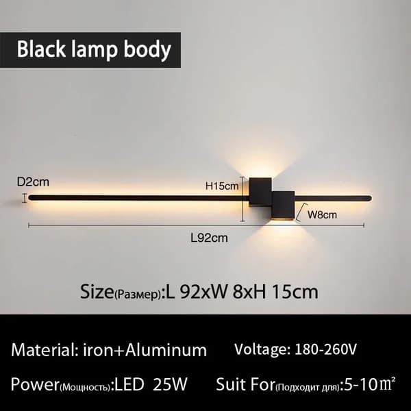 LED Væglampe, Guld Finish, 122 cm Længde,Trekolors lys, sort 92 cm