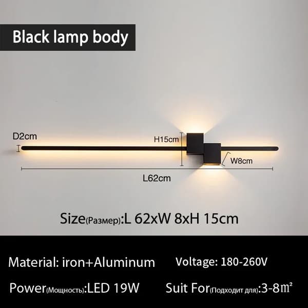 LED Vägglampa, Guldfinish, 122 cm Längd,Varm vit utan fjärrkontroll, svart 62 cm