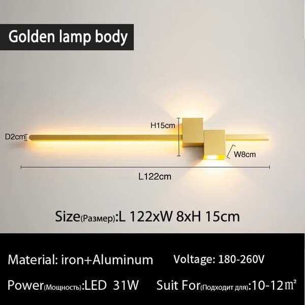 LED Væglampe, Guld Finish, 122 cm Længde,guld 122 cm, Trekolors lys