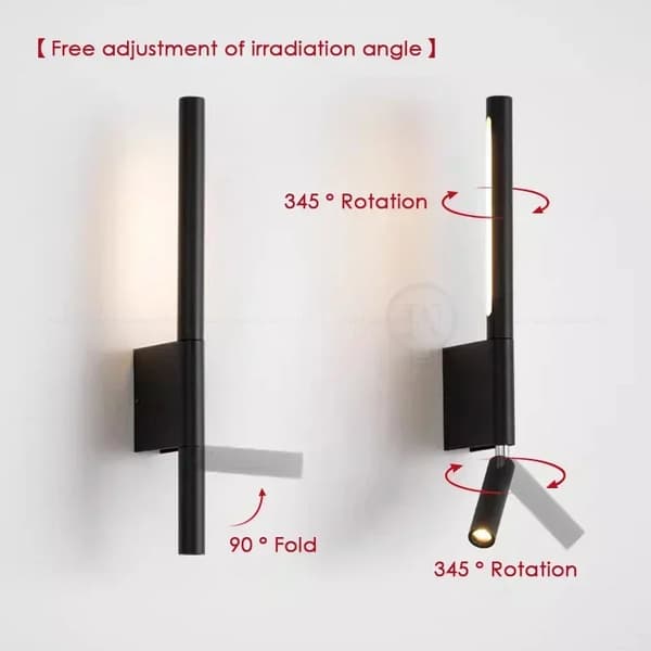 Modern LED-vägglampa, oberoende strömbrytare, justerbar strålningsvinkel,naturljus 4000K, Svart