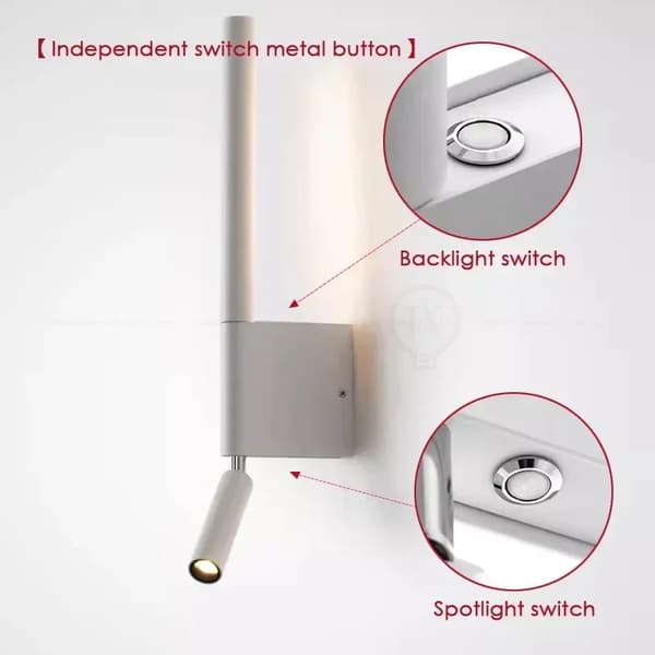 Modern LED-vägglampa, oberoende strömbrytare, justerbar strålningsvinkel,naturljus 4000K, Vit