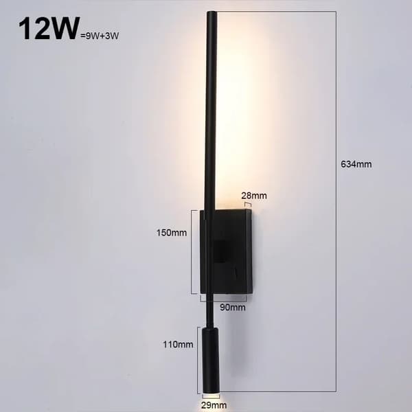 Modern vägglampa, justerbara vinklar, energieffektiv belysning,Varm vit, svart