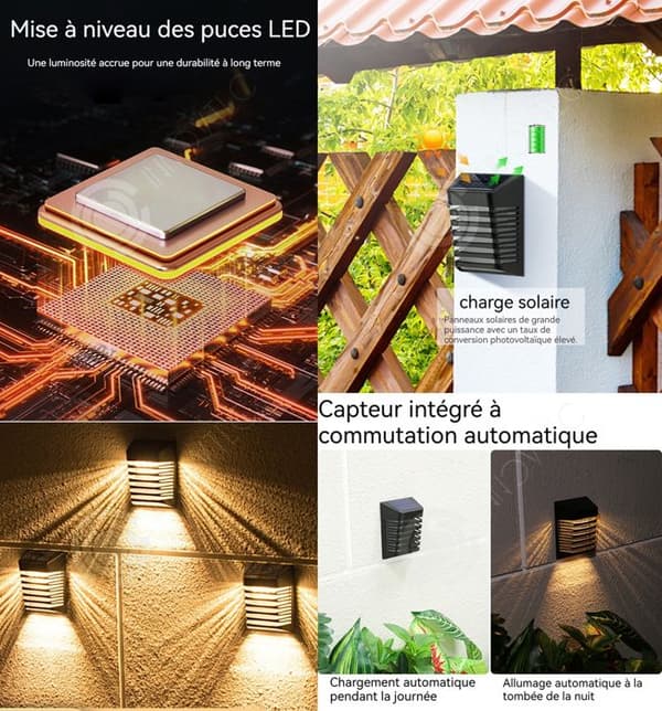 INN Vägglampa 4st IPX4 Solar Vägglampa med 2 Ljuslägen 3000K 20LM Vattentät Vägglampa för Korridor Trädgård Yard