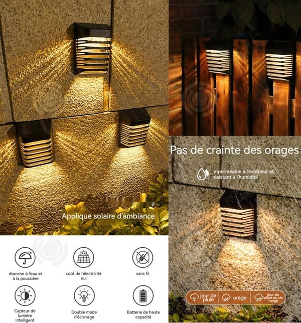 INN Vägglampa 4st IPX4 Solar Vägglampa med 2 Ljuslägen 3000K 20LM Vattentät Vägglampa för Korridor Trädgård Yard