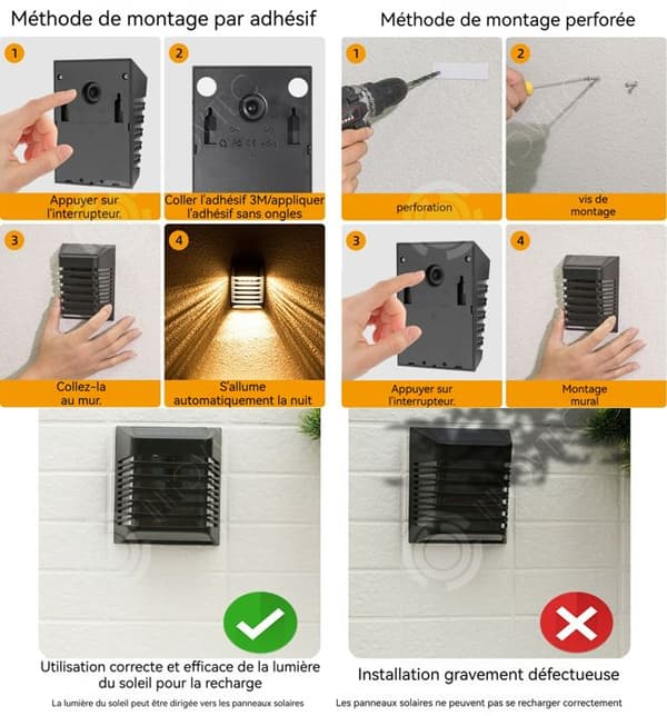 INN Vägglampa 4st IPX4 Solar Vägglampa med 2 Ljuslägen 3000K 20LM Vattentät Vägglampa för Korridor Trädgård Yard