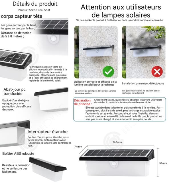INN Vägglampa 2st IPX5 Solar Vägglampa med 3 Ljuslägen 2200mAh Vattentät Människokroppsavkännande Vägglampa