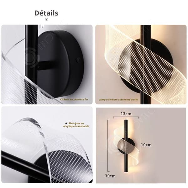 INN Skandinavisk led vägglampa för sovrum svart 8w tre färgs växlande ljus modern sänglampa