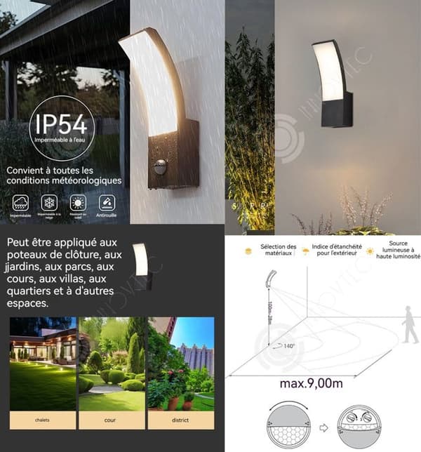INN Vägglampa 3 st IP65 Utomhusvägglampa 220W Människokroppssensor Vägglampa Landskapsljus för Corridor Garden C