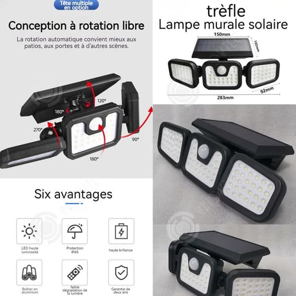 INN Utomhus Solar Light Induktionslampa Roterande Vägglampa Innergårdslampor Trädgård Street Light Solar Spotlight IP65 2.4v