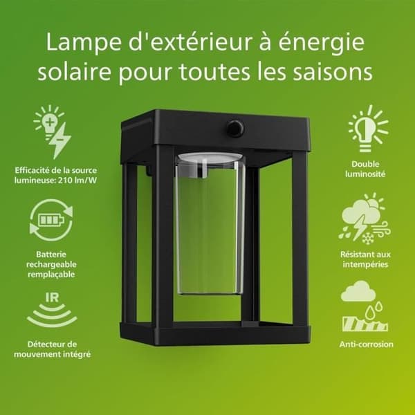 Philips Lighting Camill 8720169263918 Vägglampa utomhus med rörelsedetektor 1,4 W varmvit svart