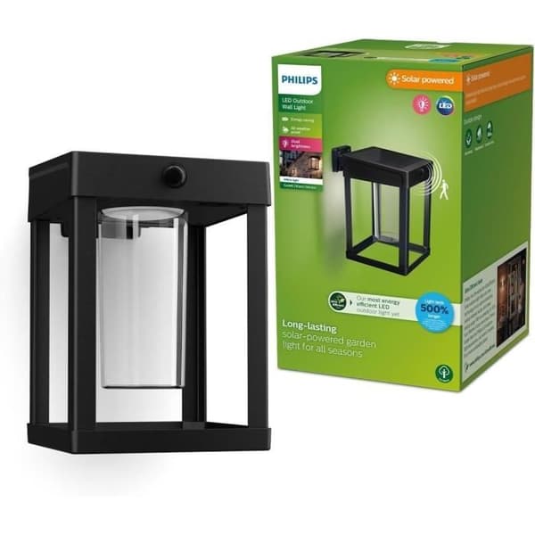 Philips Lighting Camill 8720169263918 Vägglampa utomhus med rörelsedetektor 1,4 W varmvit svart Svart